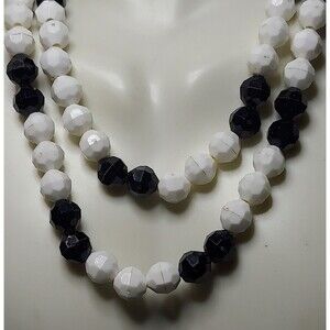 Necklace Black and White Faceted Beads 34"